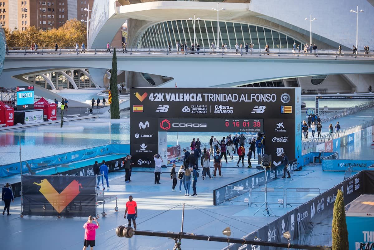 La zona de meta del Maratón de Valencia