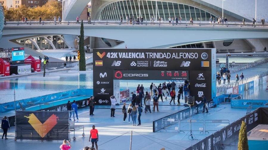 La zona de meta del Maratón de Valencia